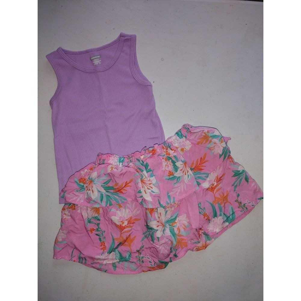 Garanimals‎ Girls 4T Purple Ribbed Tank Top and Pink Floral Tiered Skort Set